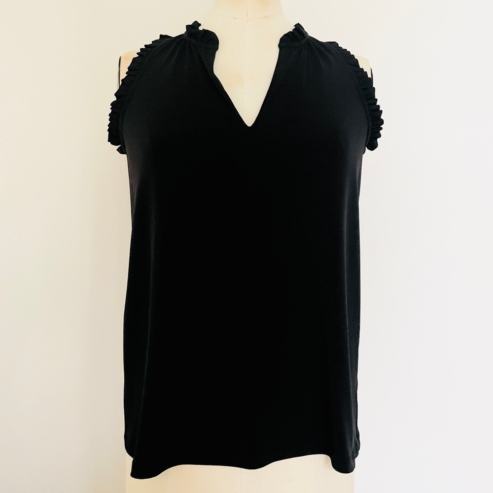 Michael Kors Black Ruffled Neckline Sleeveless Blouse Top S